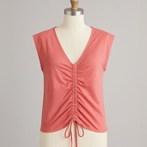 El Corte Ingles Easy Wear Pink Rushed Front Cotton Top Sz L Short Sleeve Casual